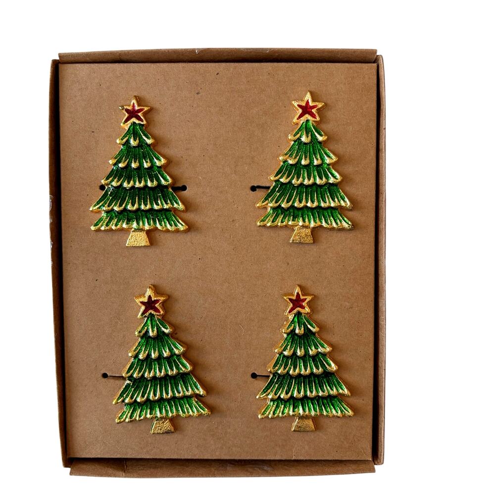NEW Tahari Home Christmas Tree Napkin Rings Set of 4 Chic Holiday Hosting